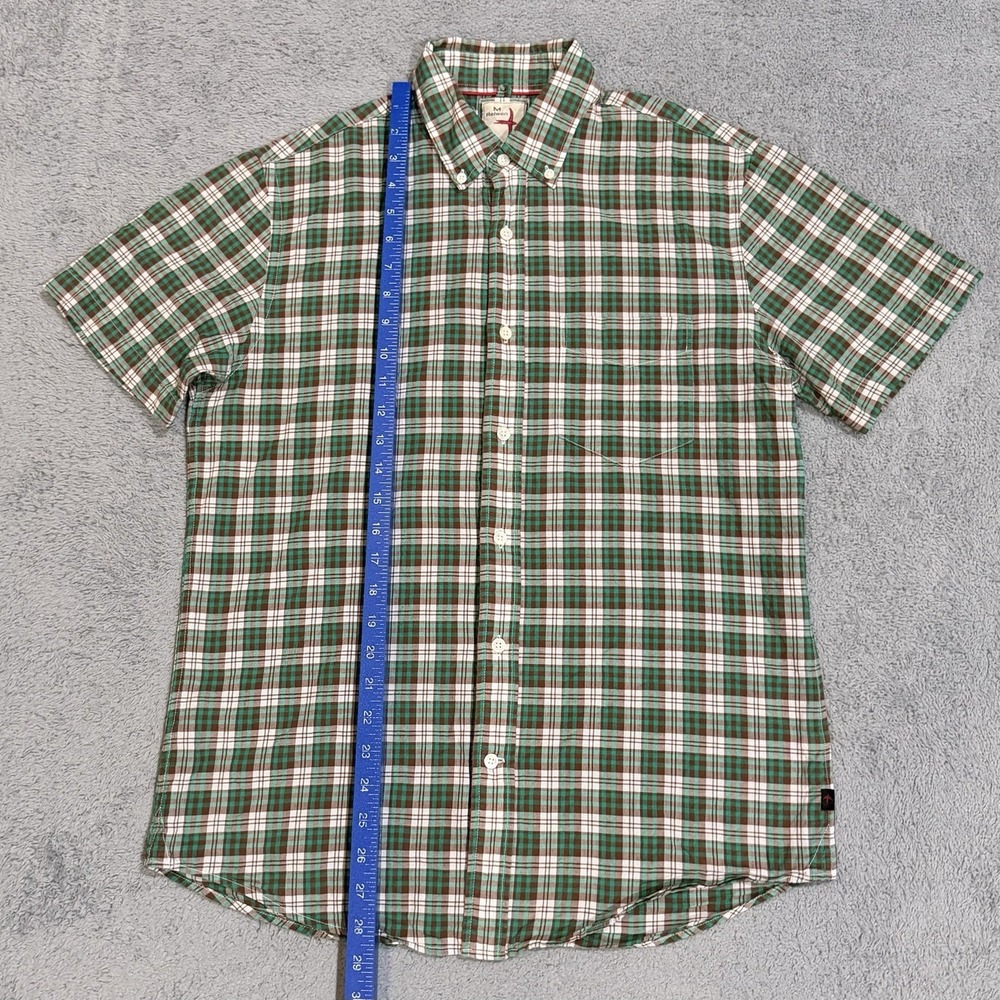 Relwen Shirt Mens Medium Madras Plaid Teal/Brown/White S/S Button Down Cotton - Picture 3 of 8